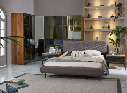 Bett Design Schlafzimmer Doppelbett Braun Holz Bettrahmen Set 4tlg